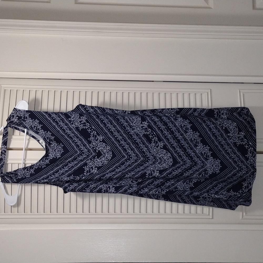 Nine Britton- Navy Blue patterned sleeveless dress (Size 1x)